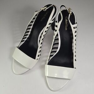 Calvin Klein Nikita White Black Cage Stiletto Heel Sandals‎ Women US 10 EU 40